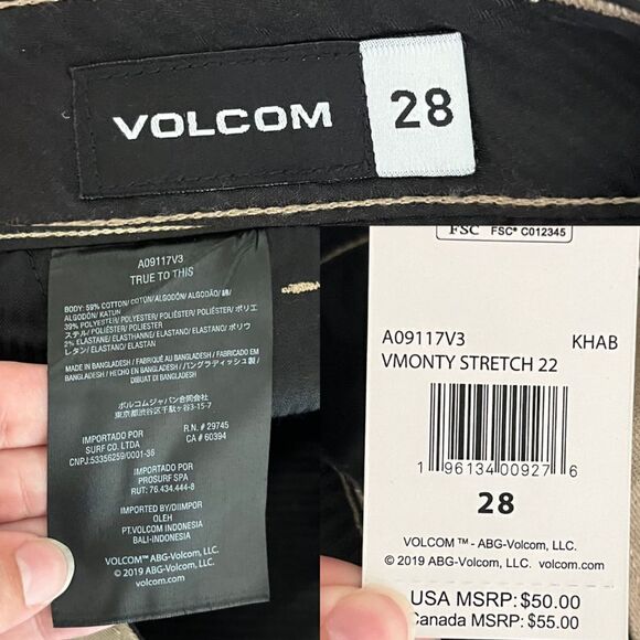 Volcom Men Size 28 Khaki Vmonty Cotton Stretch NEW Chino Shorts Relaxed Fit - Picture 10 of 10